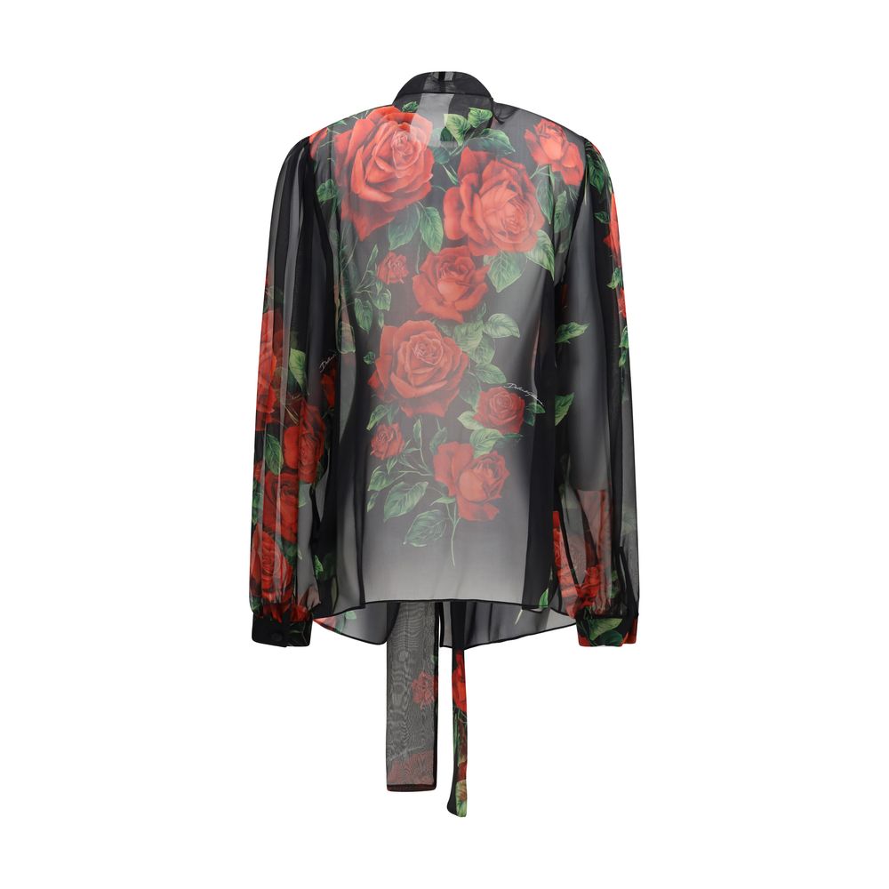 Dolce & Gabbana Blusa De Seda Negra - Escote Frontal Con Lazo