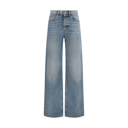 Vaqueros Saint Laurent De Cintura Alta En Algodón Azul