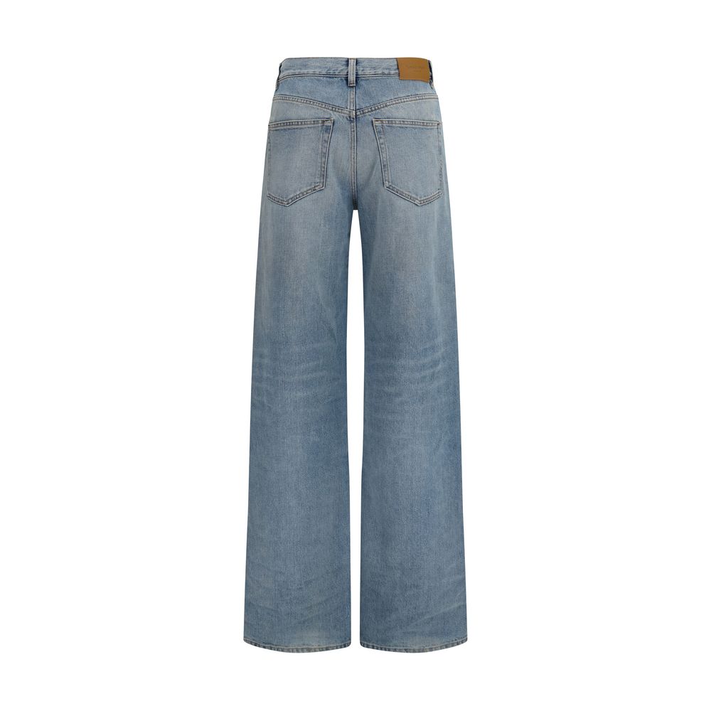 Vaqueros Saint Laurent De Cintura Alta En Algodón Azul