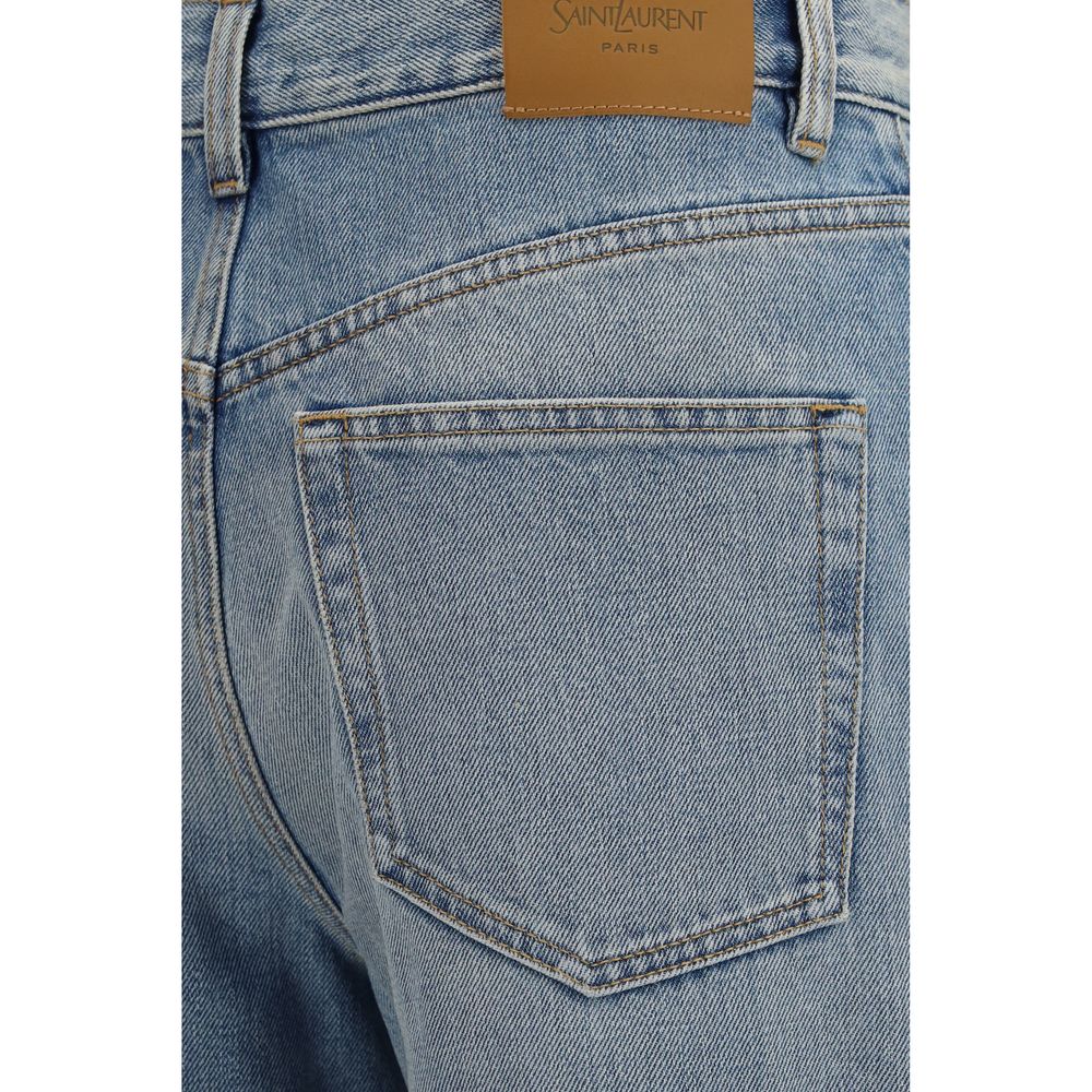 Vaqueros Saint Laurent De Cintura Alta En Algodón Azul
