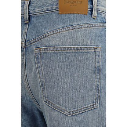 Vaqueros Saint Laurent De Cintura Alta En Algodón Azul