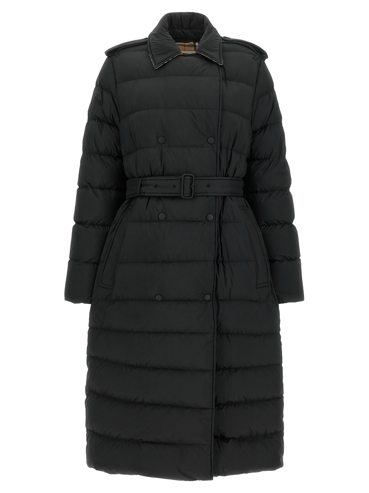 Burberry Abrigo Negro De Poliamida Con Corte Entallado