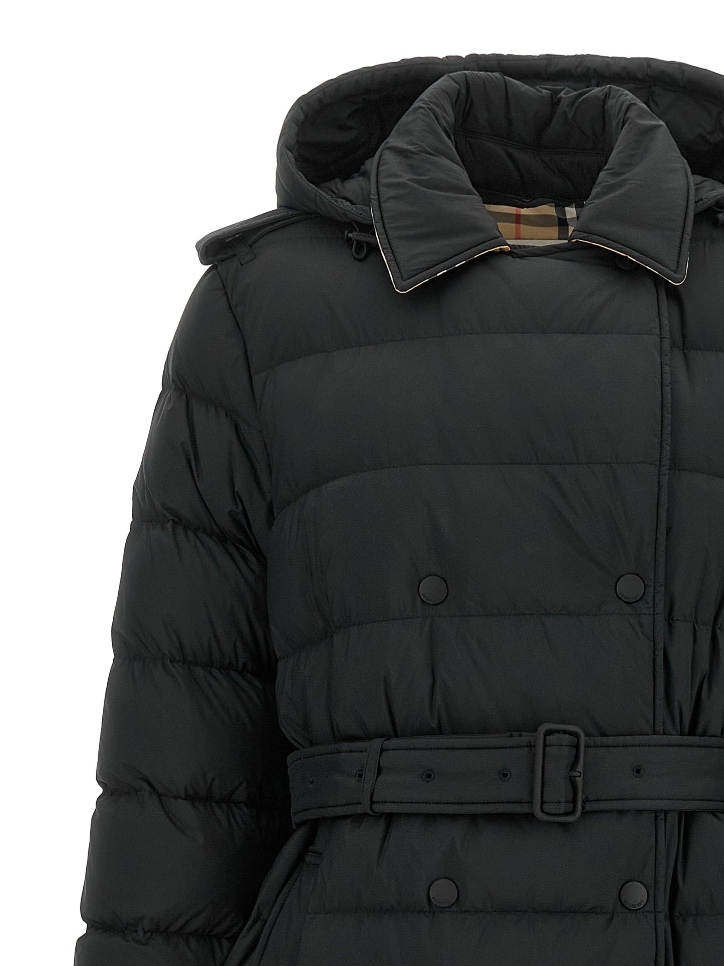 Burberry Abrigo Negro De Poliamida Con Corte Entallado