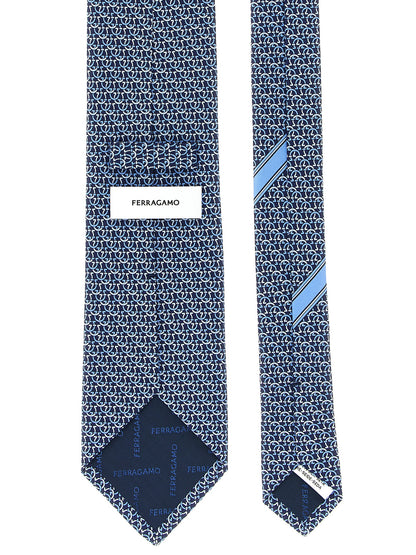 Corbata De Seda Azul Ferragamo Cerchio Con Nudo Estructurado