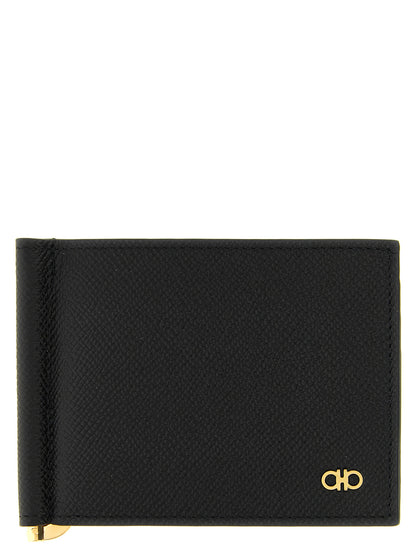 Portefeuille Micro Gancio Ferragamo Noir En Cuir De Veau