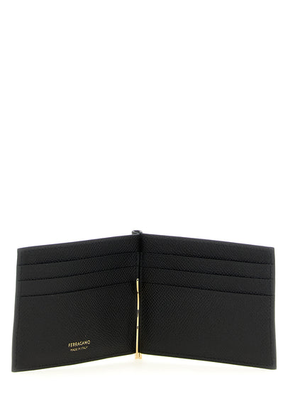Portefeuille Micro Gancio Ferragamo Noir En Cuir De Veau