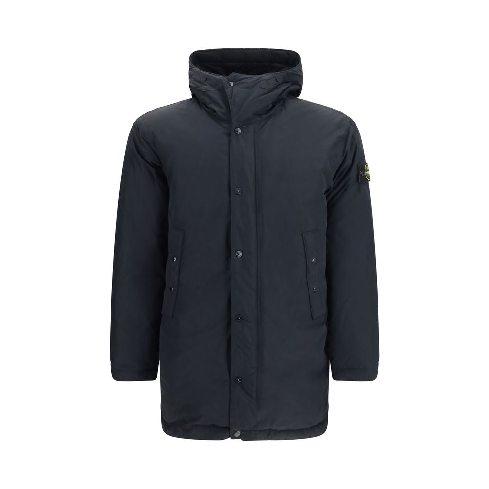Stone Island Black Stone Polyester Long Coat
