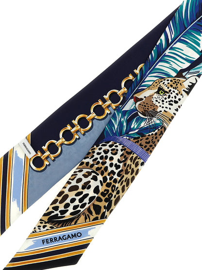 Ferragamo Blue Silk Scarf Timeless Foulard Style