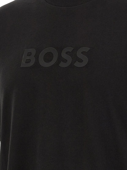 Hugo Boss T-shirt en coton noir texturé doux
