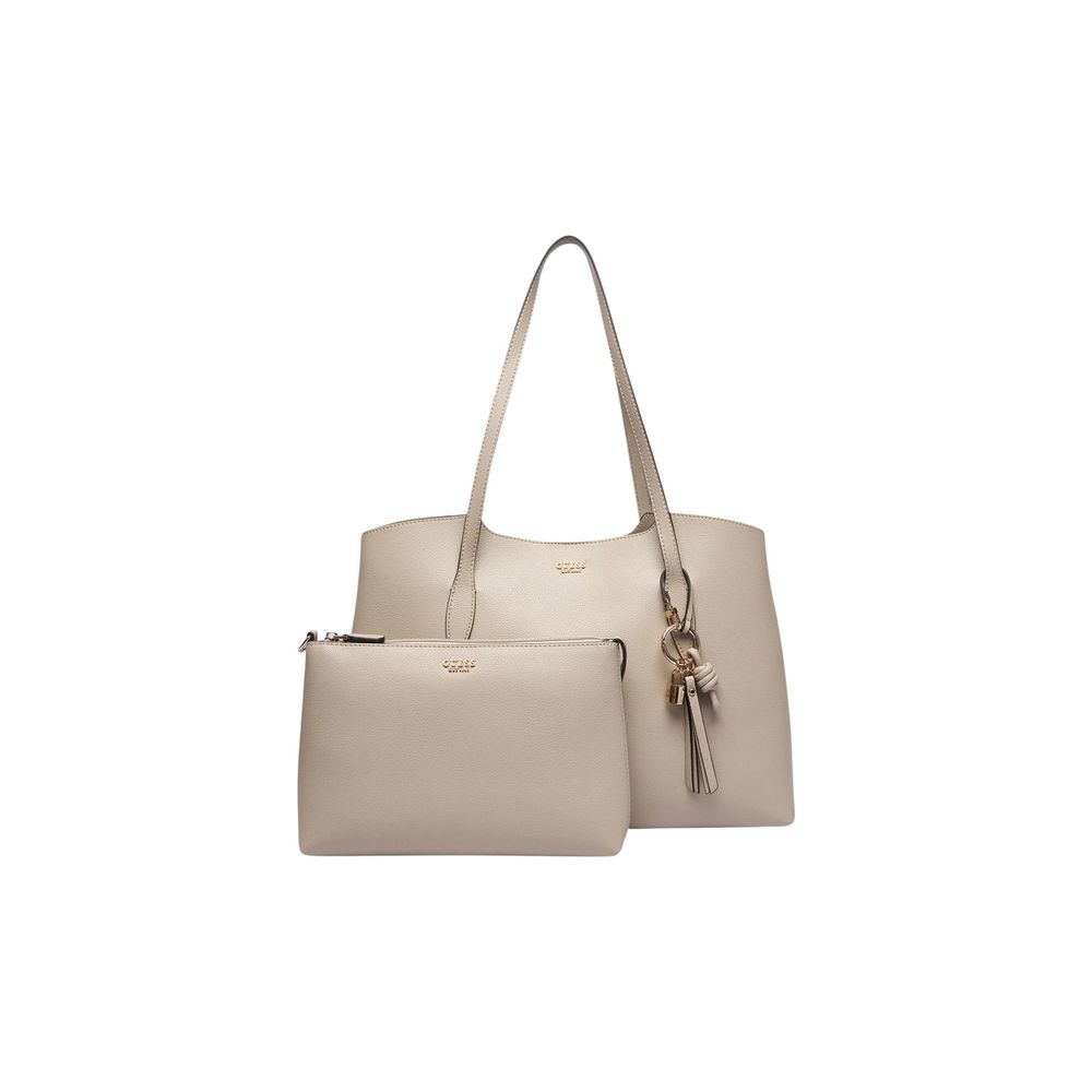 Bolso De Mano De Polietileno Acabado Metálico Dorado Guess