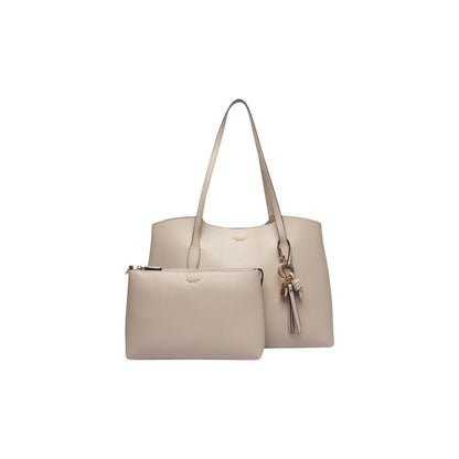 Bolso De Mano De Polietileno Acabado Metálico Dorado Guess