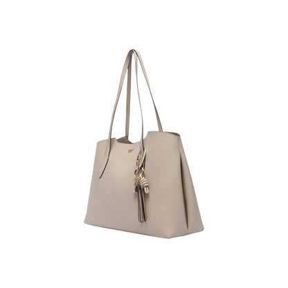 Bolso De Mano De Polietileno Acabado Metálico Dorado Guess
