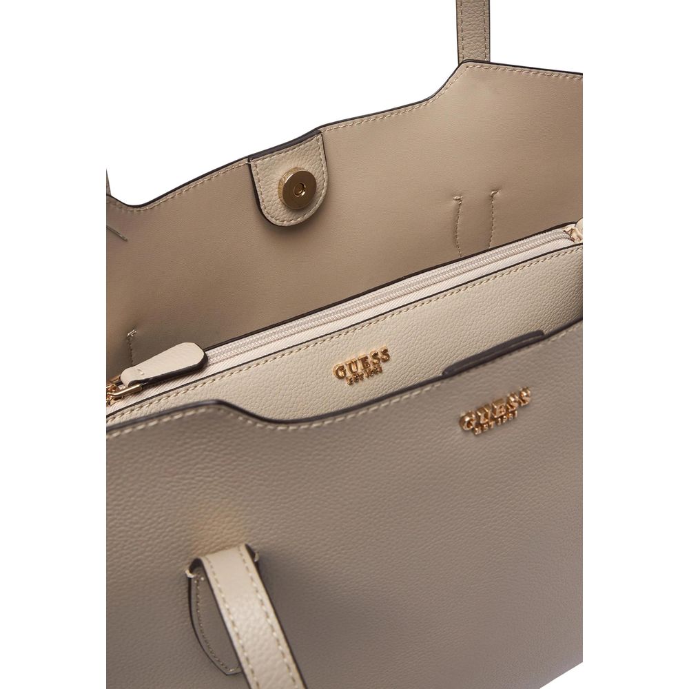 Bolso De Mano De Polietileno Acabado Metálico Dorado Guess