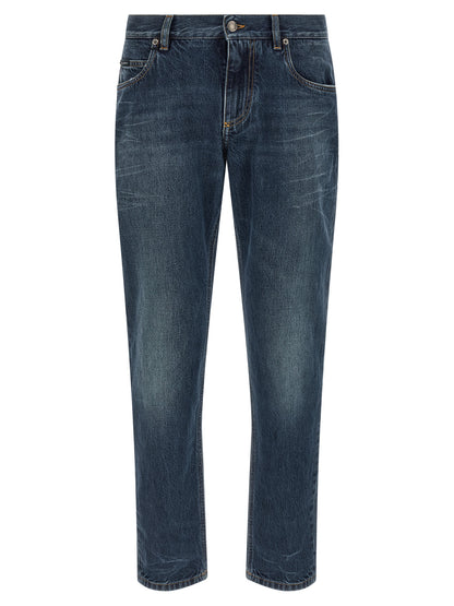 Dolce & Gabbana Blue Cotton Straight Leg Jeans