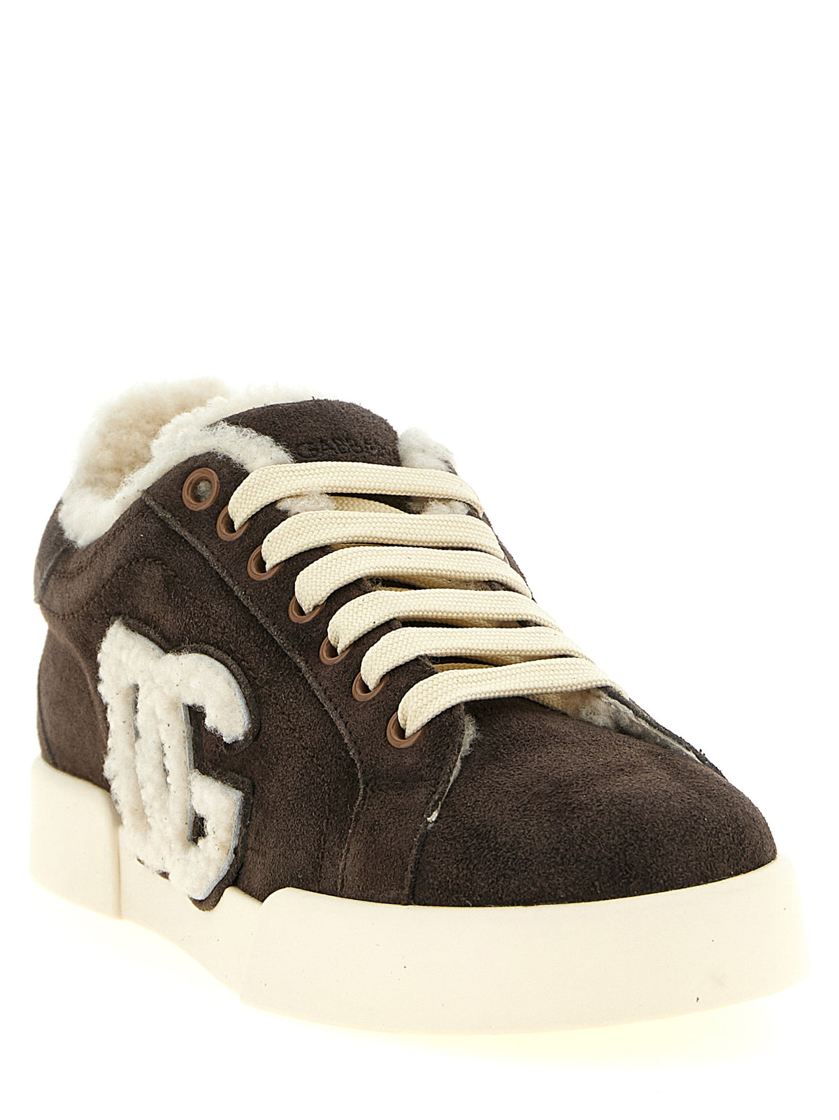 Dolce & Gabbana Baskets Basses En Cuir De Veau Marron