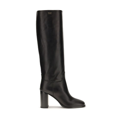 Prada Bottes à Talon Haut en Cuir de Veau Noir Modèle Bos Taurus
