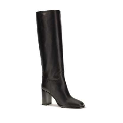 Prada Bottes à Talon Haut en Cuir de Veau Noir Modèle Bos Taurus