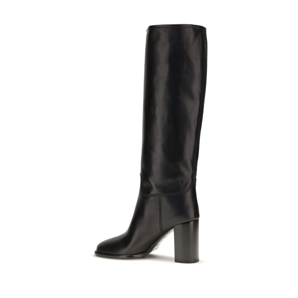Prada Bottes à Talon Haut en Cuir de Veau Noir Modèle Bos Taurus