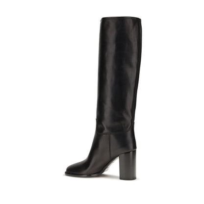 Prada Bottes à Talon Haut en Cuir de Veau Noir Modèle Bos Taurus