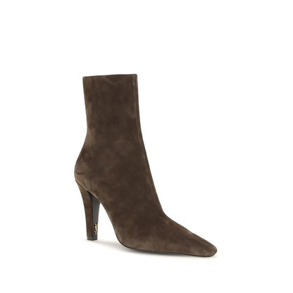 Bottines en veau velours marron Saint Laurent Jill