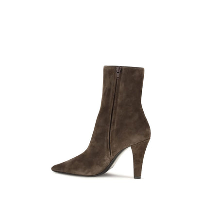 Bottines en veau velours marron Saint Laurent Jill
