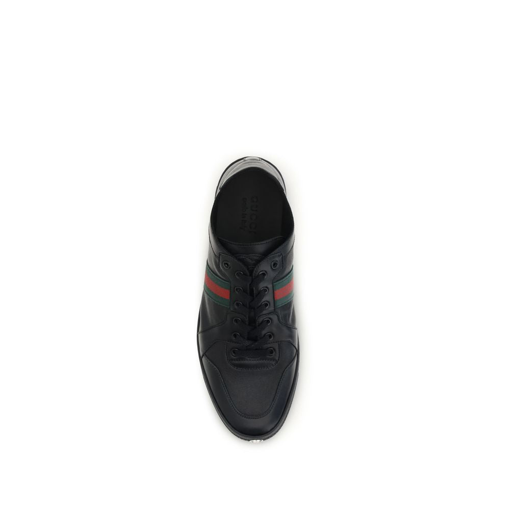 Gucci Zapatillas Negras De Piel De Becerro Modelo Bos Taurus Low Top