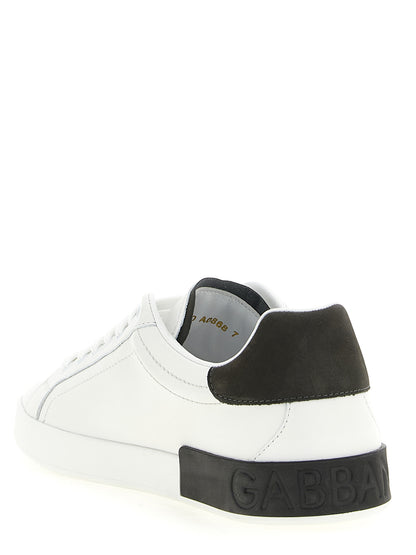 Dolce & Gabbana Portofino White Calfskin Low-Top Sneakers