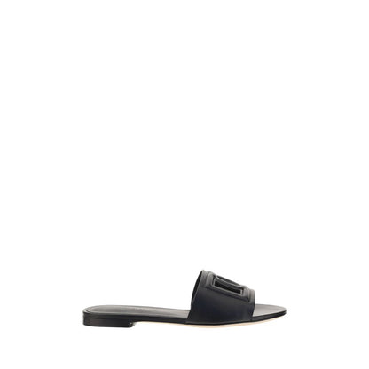 Sandalias Planas De Piel Negra Dolce & Gabbana Bos Taurus