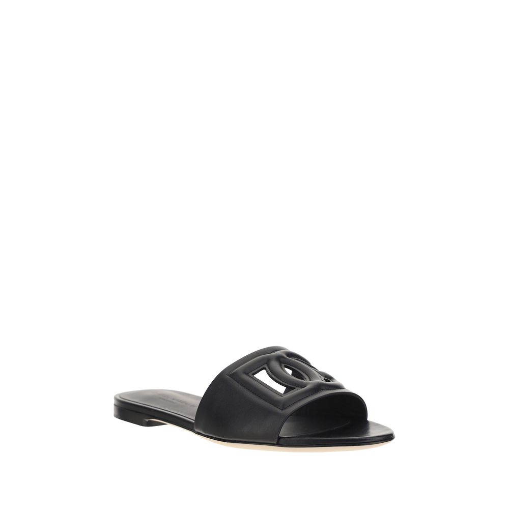 Sandalias Planas De Piel Negra Dolce & Gabbana Bos Taurus