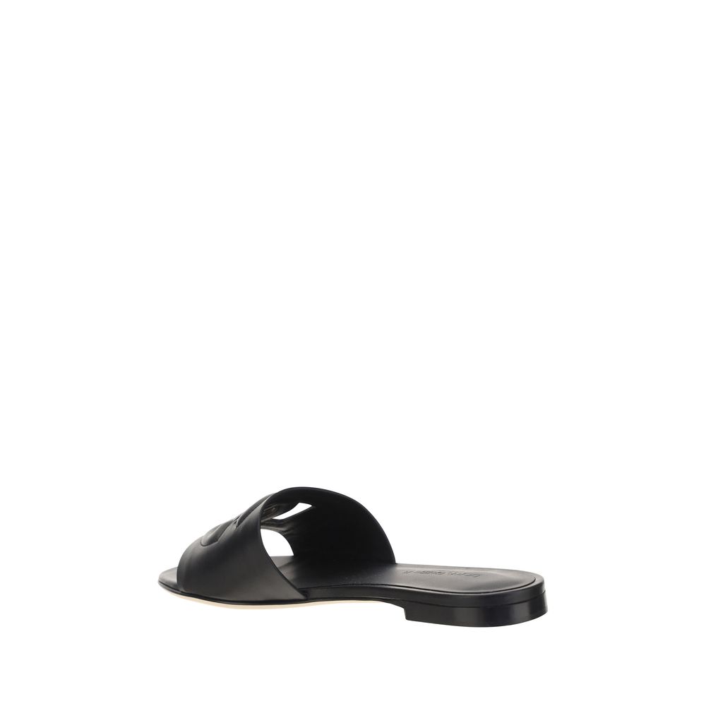Sandalias Planas De Piel Negra Dolce & Gabbana Bos Taurus