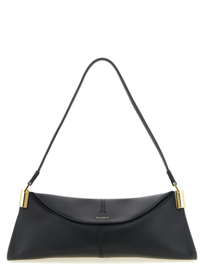 Bolso De Hombro De Piel De Ternera Balmain Negro - Capacidad Óptima