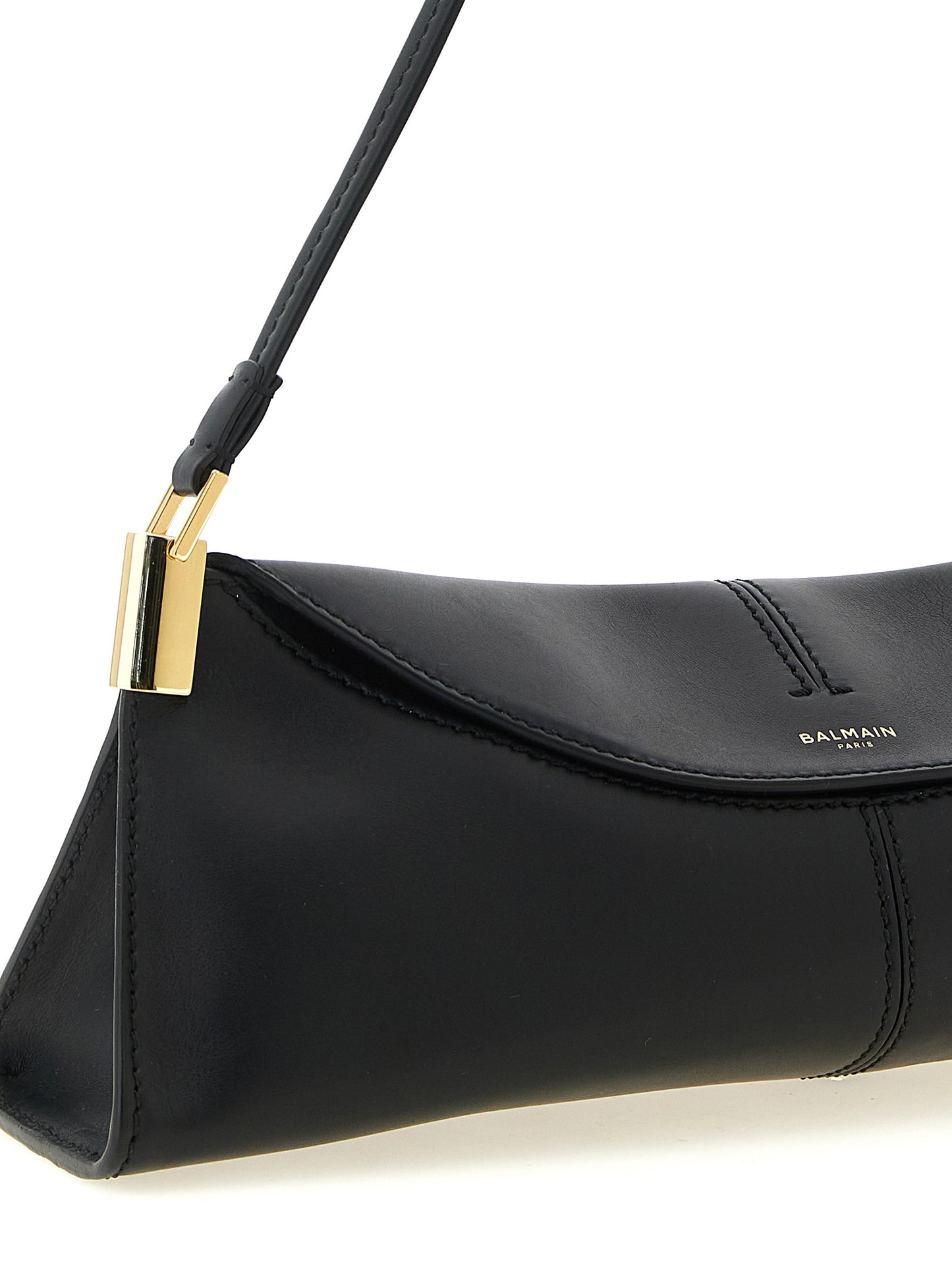 Bolso De Hombro De Piel De Ternera Balmain Negro - Capacidad Óptima