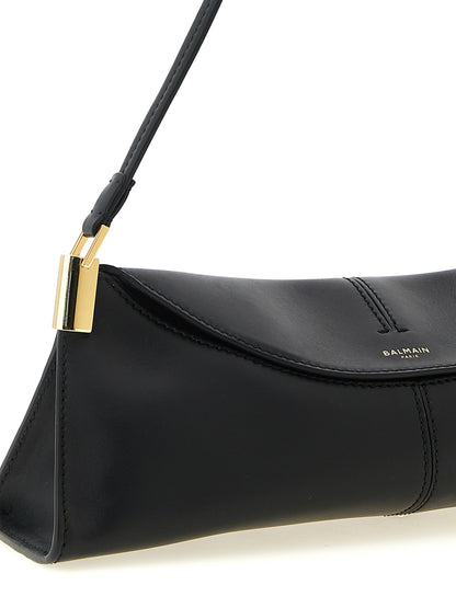 Bolso De Hombro De Piel De Ternera Balmain Negro - Capacidad Óptima