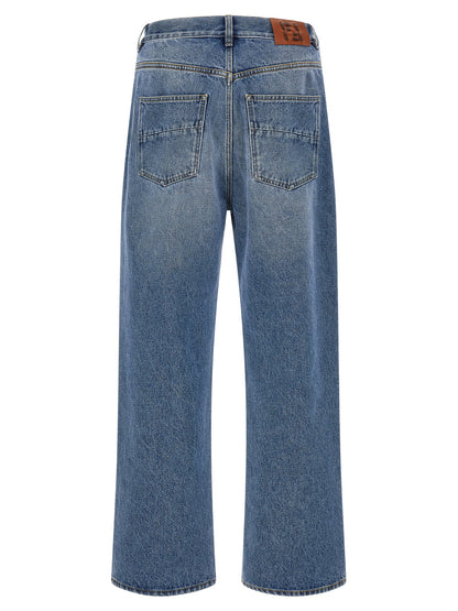 Pantalon Fendi en jean de coton à la coupe décontractée, couleur bleue