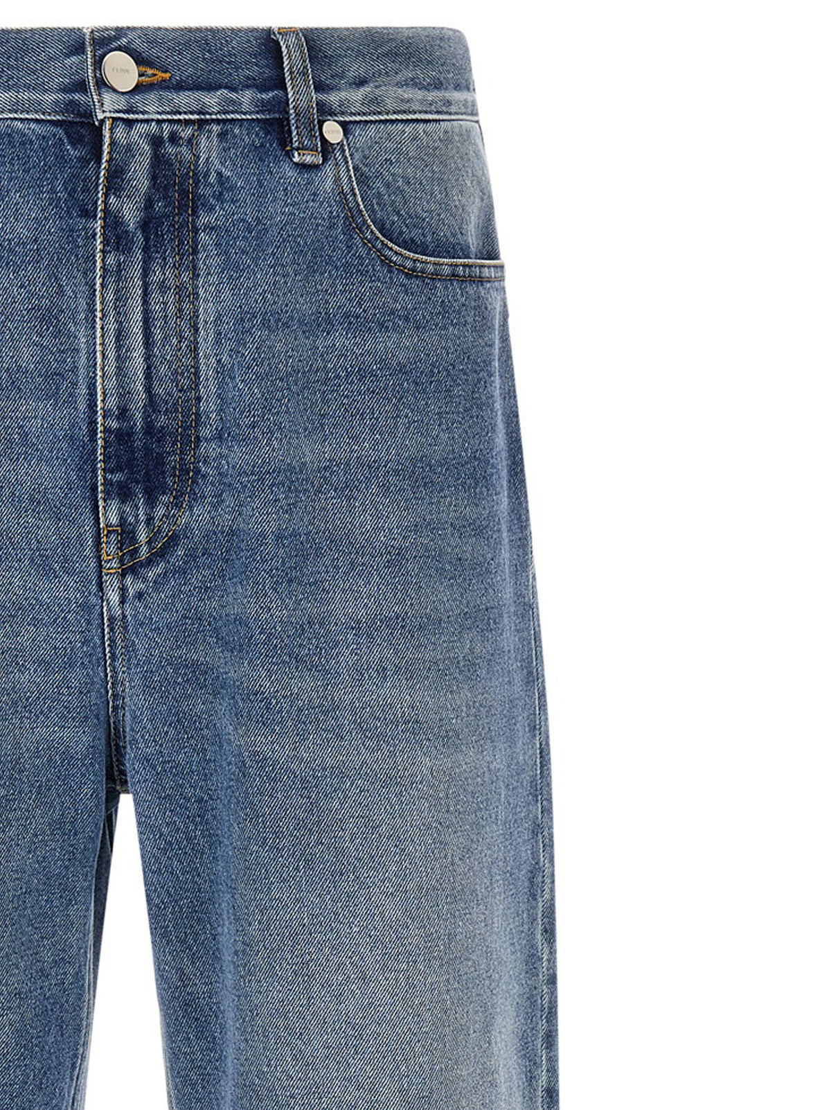 Pantalon Fendi en jean de coton à la coupe décontractée, couleur bleue