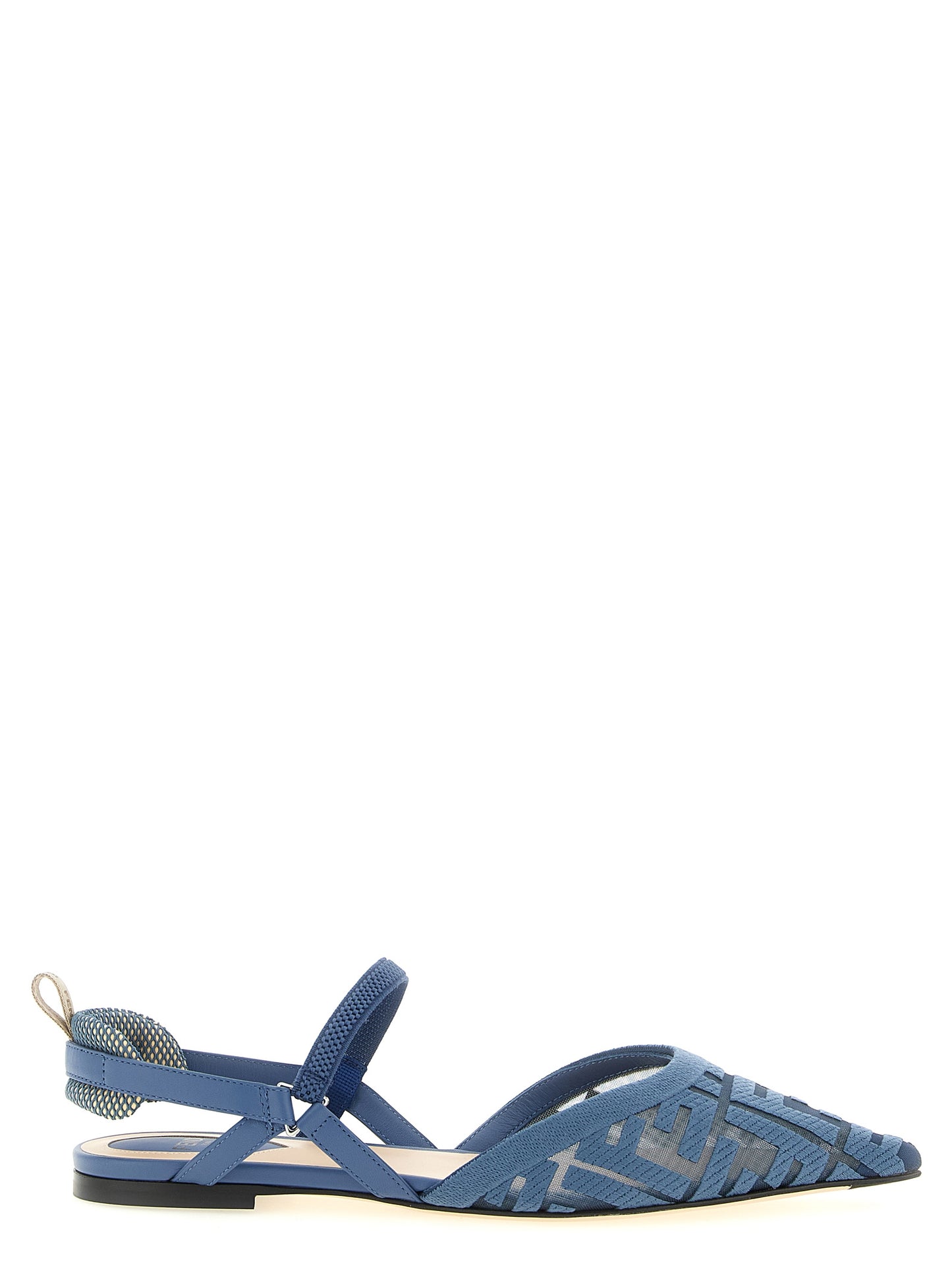 Sandalias Planas Fendi En Poliamida Azul Claro Con Motivo Ff