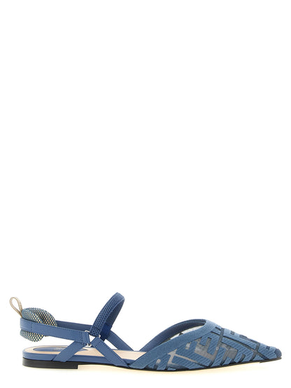 Sandalias Planas Fendi En Poliamida Azul Claro Con Motivo Ff