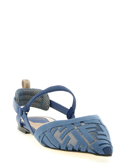 Sandalias Planas Fendi En Poliamida Azul Claro Con Motivo Ff