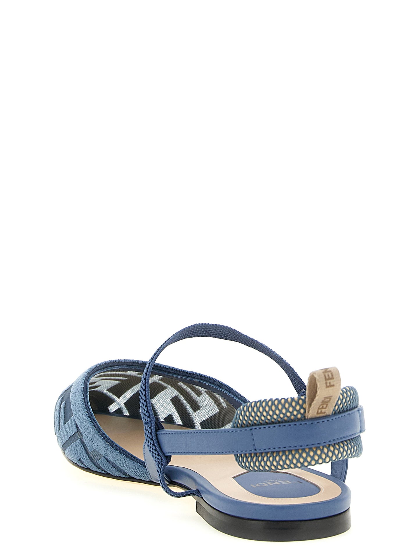 Sandalias Planas Fendi En Poliamida Azul Claro Con Motivo Ff