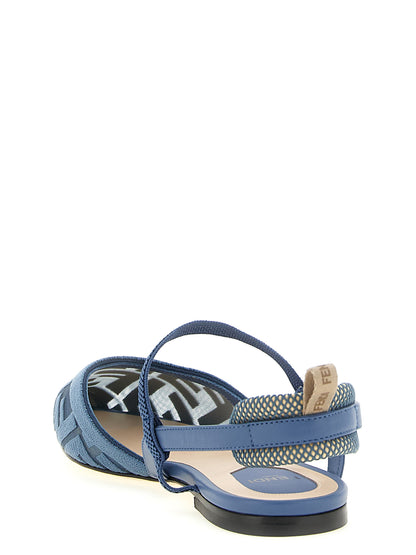 Sandalias Planas Fendi En Poliamida Azul Claro Con Motivo Ff