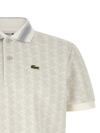 Lacoste Camiseta Polo Blanca En Poliéster Con Diseño Jacquard