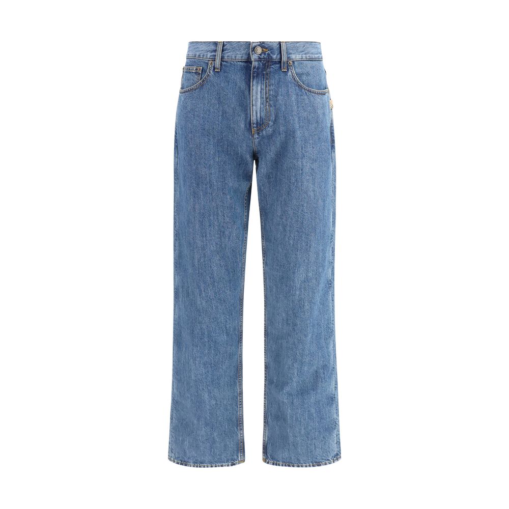 Vaqueros De Corte Recto En Algodón Azul Burberry