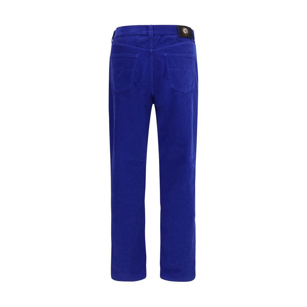 Pantalon droit en coton bleu Versace