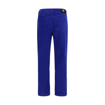 Pantalon droit en coton bleu Versace