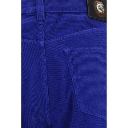 Pantalon droit en coton bleu Versace