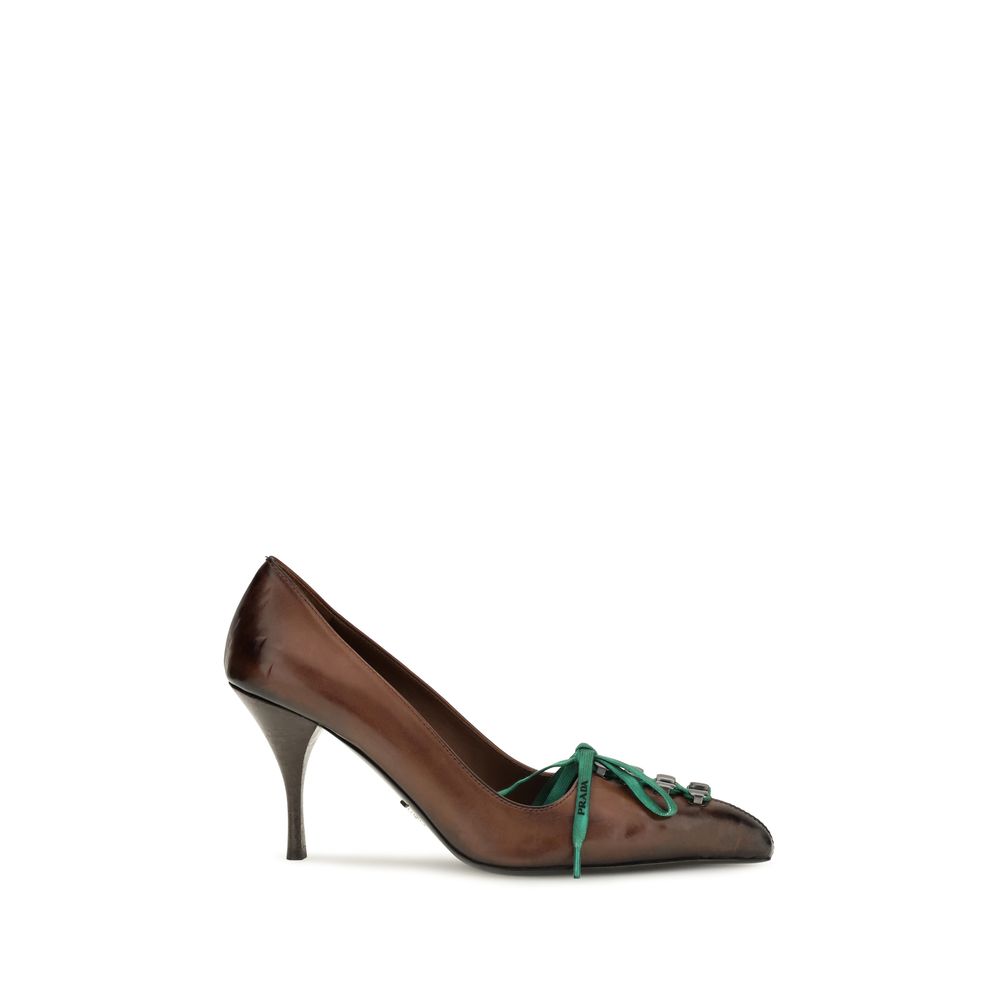 Prada Bos Taurus Brown Calf Leather Lace-Up Pumps