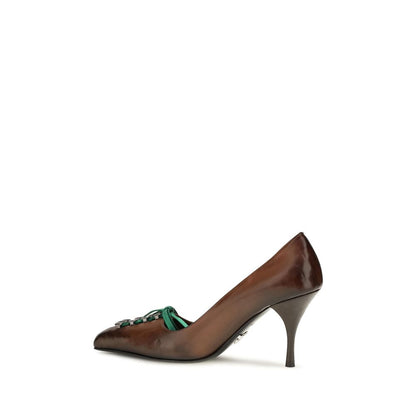 Prada Bos Taurus Brown Calf Leather Lace-Up Pumps