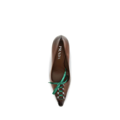 Prada Bos Taurus Brown Calf Leather Lace-Up Pumps