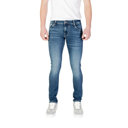 Pantalon skinny en jean de coton bleu Guess