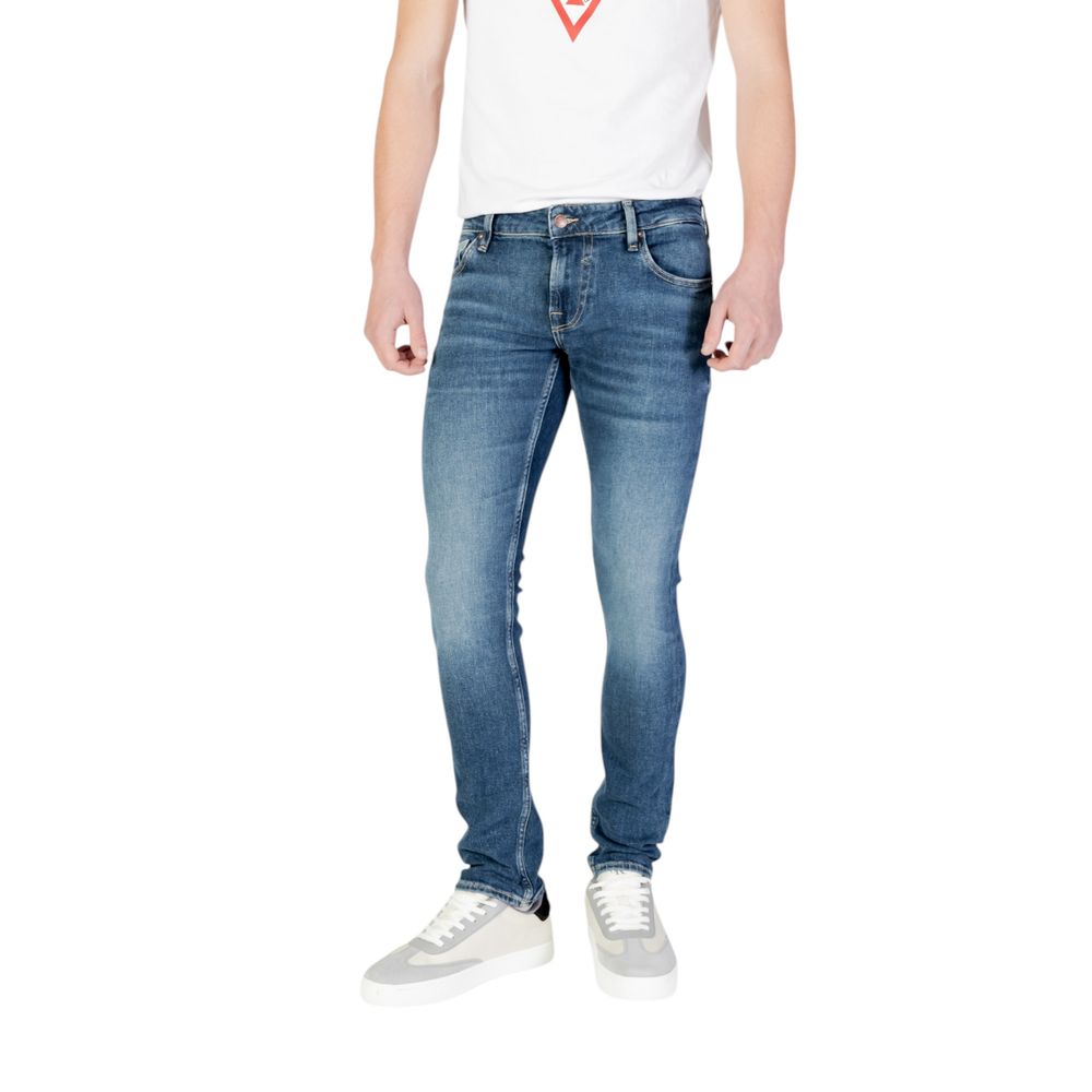 Pantalon skinny en jean de coton bleu Guess